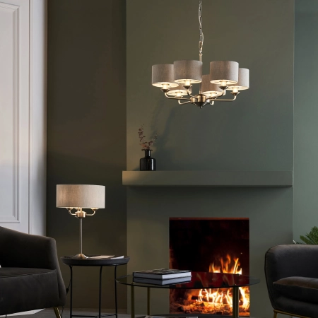 Lampa wisząca metalowa srebrna z beżowymi abażurami 99151 z serii Highclere - Endon Lighting