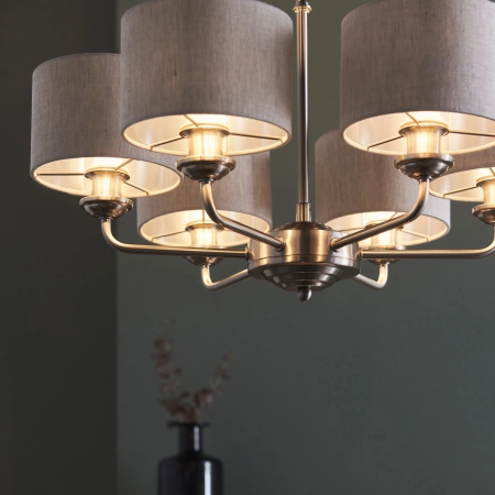 Lampa wisząca metalowa srebrna z beżowymi abażurami 99151 z serii Highclere - Endon Lighting