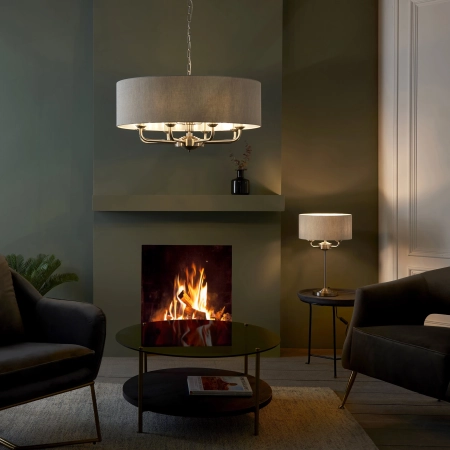 Lampa wisząca 8-punktowa srebrna z szarym abażurem 99152 z serii Highclere - Endon Lighting