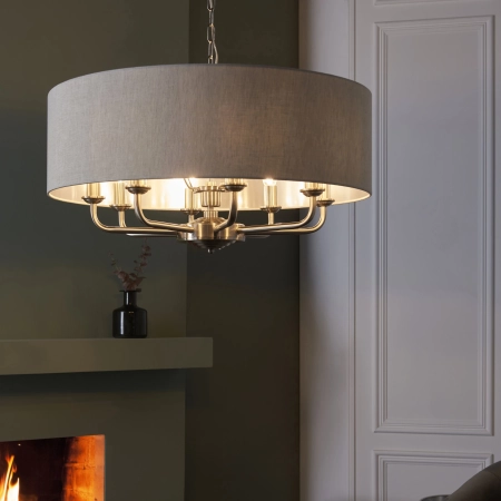 Lampa wisząca 8-punktowa srebrna z szarym abażurem 99152 z serii Highclere - Endon Lighting