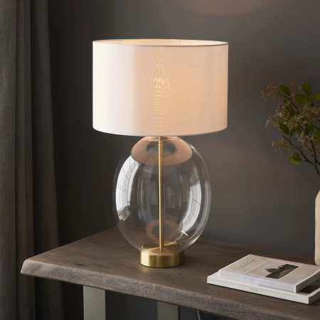 Lampa stołowa szklana mosiężna z białym abażurem 99292 z serii KELDA - Endon Lighting