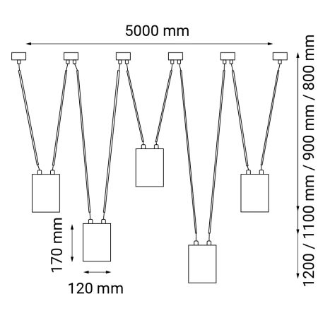 Lampa wisząca VIWIN 5 - Czarna (5000 mm) 9023  - Antigo