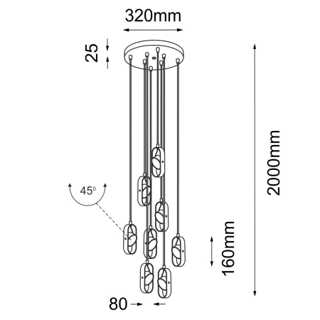 Lampa wisząca Furoku 8 - Czarna 3000K 7952  - Antigo