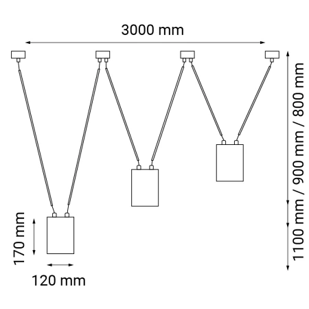 Lampa wisząca VIWIN 3 - Czarna (3000 mm) 9022  - Antigo