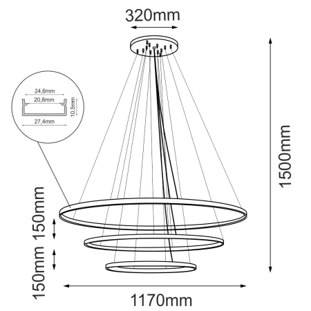 Lampa wisząca Agari Multi 3 117-87-57 - Złota (1170 mm) 3000K 5420  - Antigo