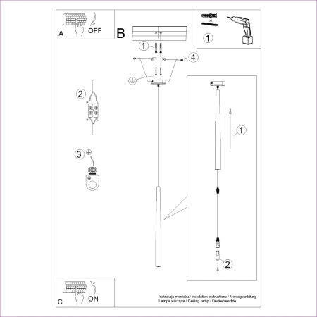 Lampa wisząca BLISS 1 czarna SL.1462 - Sollux