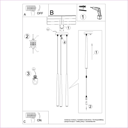 Lampa wisząca BLISS 3P czarna SL.1463 - Sollux