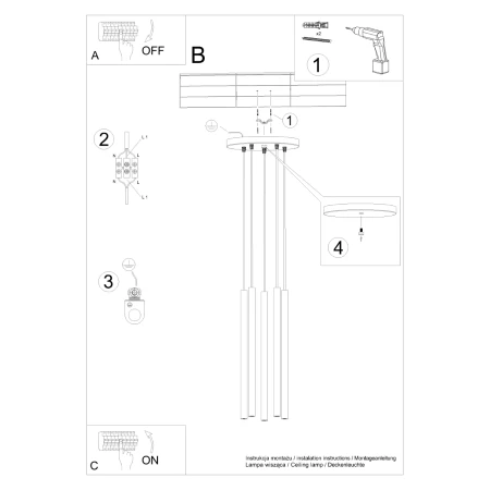 Lampa wisząca PASTELO 5P beżowa SL.1516 - Sollux