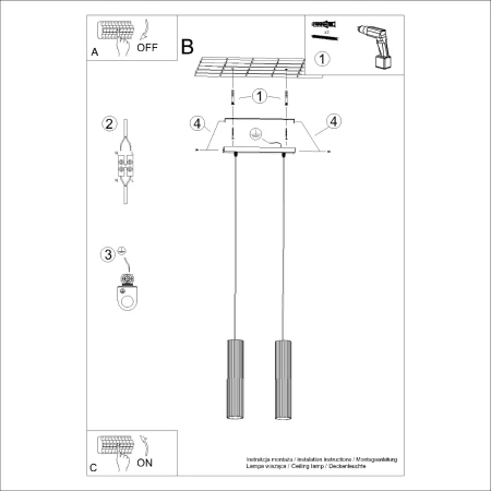 Lampa wisząca KARBON 2 Złoty SL.1555 - Sollux