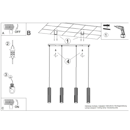 Lampa wisząca KARBON 4L czarny SL.2003 - Sollux