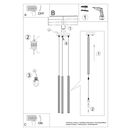 Lampa wisząca ARCHE 3P ultramaryna SL.2047 - Sollux