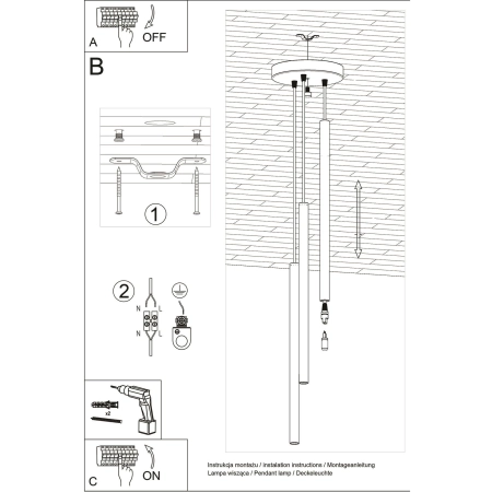 Lampa wisząca stalowa czerwona 3-punktowa z serii PASTELO SL.2143 - Sollux Lighting