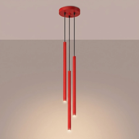 Lampa wisząca stalowa czerwona 3-punktowa z serii PASTELO SL.2143 - Sollux Lighting