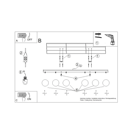 Plafon YOLI 6 burgund SL.2254 - Sollux