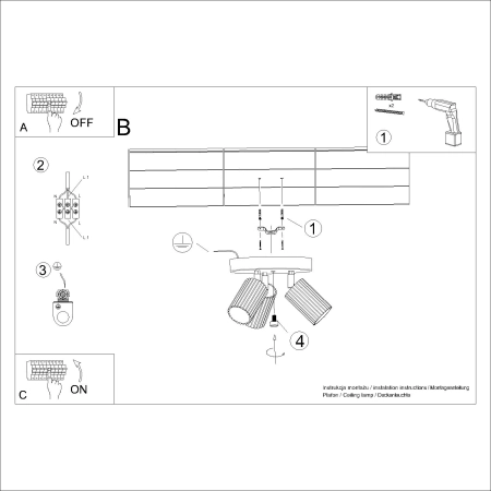 Plafon aluminiowy szałwiowy 3-punktowy z serii KARBON SL.2353 - Sollux Lighting