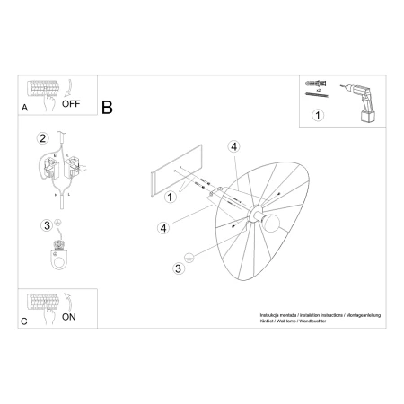 Kinkiet / Plafon ESKOLA 70 czarny TH.013CZ - Thoro