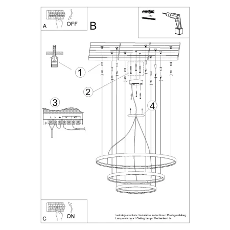 Żyrandol RIO 3 55/78/110 biały LED 4000K TH.271 - Thoro