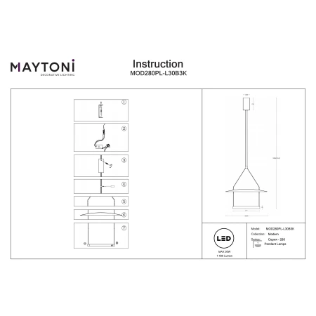 Lampa wisząca Ambience MOD280PL-L30B3K- Maytoni