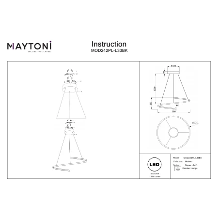 Lampa wisząca Curve MOD242PL-L33BK- Maytoni