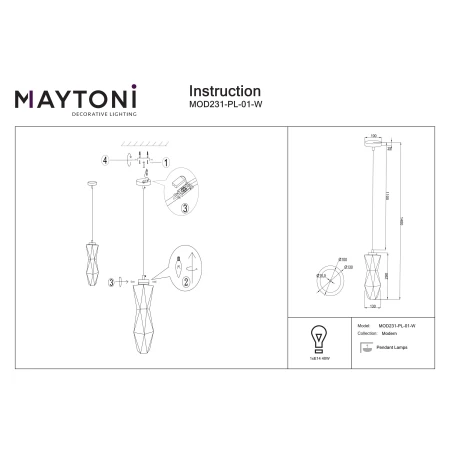 Lampa wisząca Simplicity MOD231-PL-01-W- Maytoni