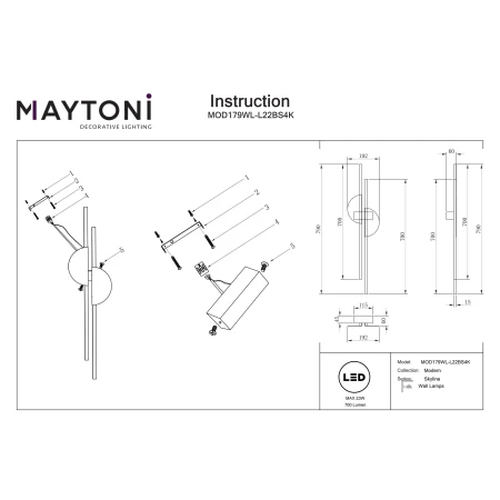Kinkiet Skyline MOD179WL-L22BS4K- Maytoni