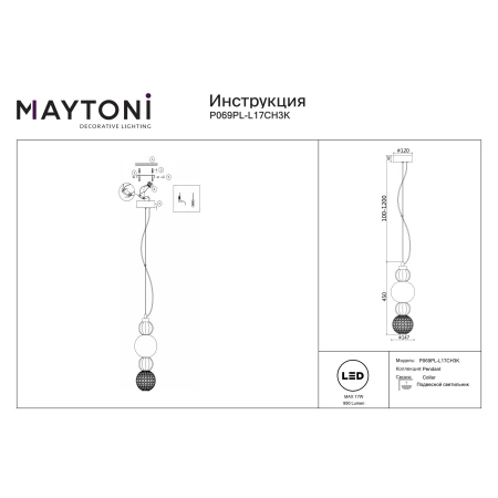 Lampa stylowa wisząca – Collar P069PL-L17CH3K - Maytoni