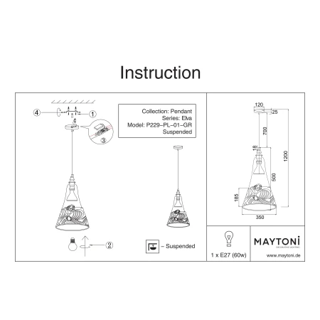 Lampa loft wisząca ELVA P229-PL-01-GR - Maytoni