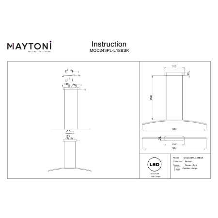 Lampa wisząca Light Reflection MOD243PL-L18BSK- Maytoni