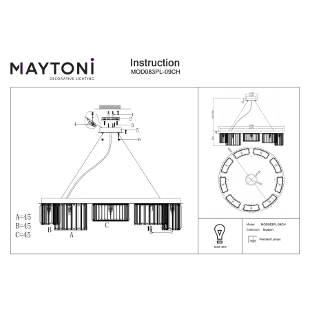 Lampa kryształowa wisząca – Colline MOD083PL-09CH - Maytoni