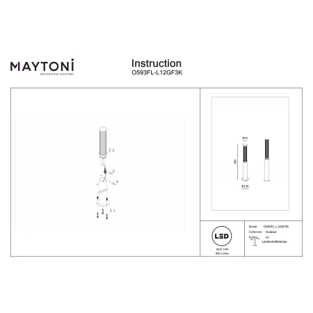 Słupek ogrodowy Lit O593FL-L12GF3K- Maytoni