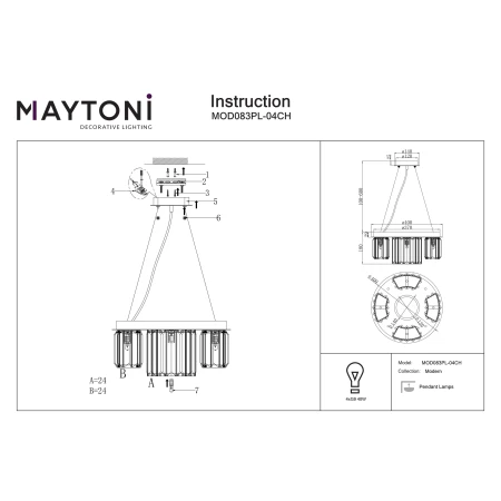 Lampa kryształowa wisząca – Colline MOD083PL-04CH - Maytoni