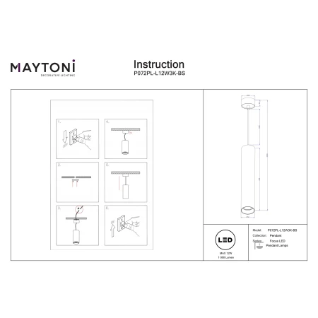 Lampa wisząca Focus LED P072PL-L12W3K-BS- Maytoni