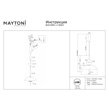 Lampa wisząca Bangkok MOD185PL-L11B3K3- Maytoni