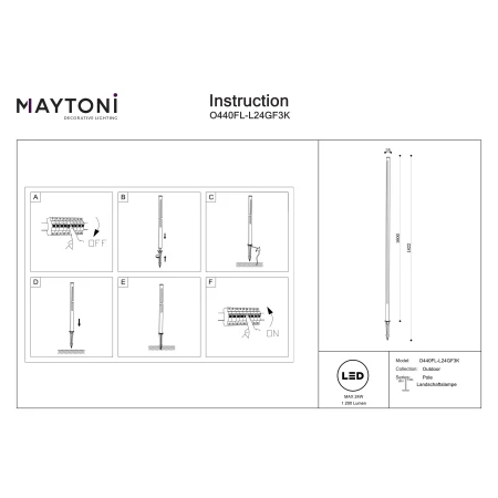 Słupek ogrodowy Pole O440FL-L24GF3K- Maytoni
