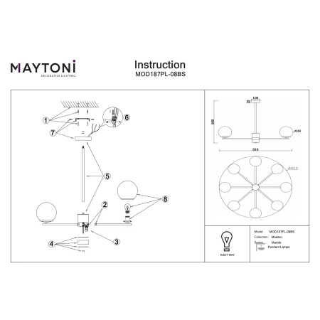 Lampa wisząca Marble MOD187PL-08BS - Maytoni