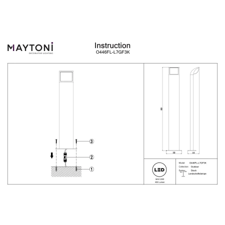 Lampa stojąca zewnętrzna Stock O446FL-L7GF3K- Maytoni