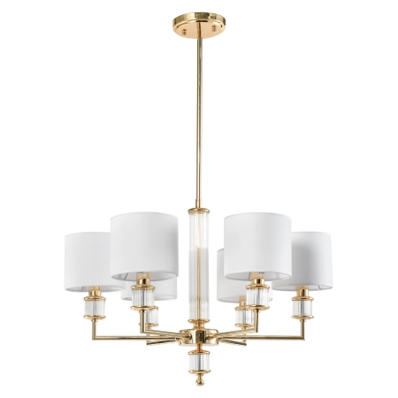 Lampa wisząca złota 6-punktowa z abażurami P06385AU-WH z serii SUTTON - Cosmo Light