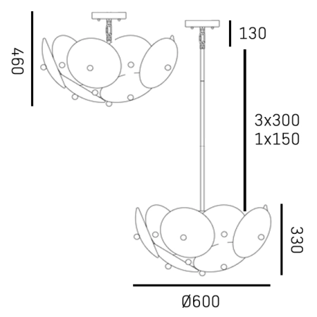Lampa wisząca mosiężna szklana 6-punktowa P06255BR z serii ARDEN - Cosmo Light