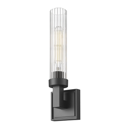 Kinkiet czarny metalowy z prążkowanym kloszem W01842BK z serii QUINCY - Cosmo Light