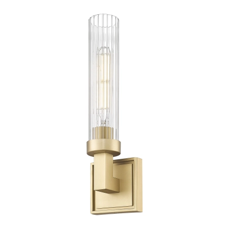 Kinkiet mosiężny z prążkowanym szklanym kloszem W01866BR z serii QUINCY - Cosmo Light