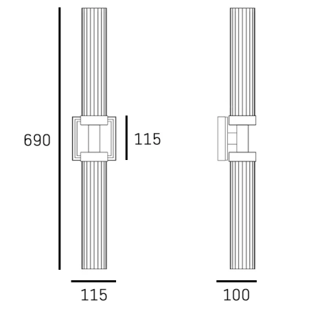 Kinkiet czarny metalowy dwupunktowy z ryflowanym szkłem W02873BK z serii QUINCY - Cosmo Light