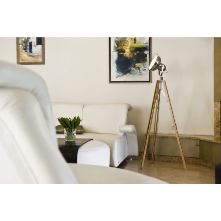 Lampa podłogowa FOTO NEW 3354 na trójnogu drewno + chrom - Argon