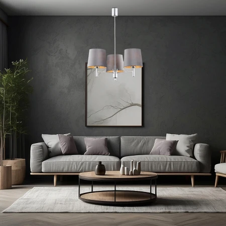 Żyrandol glamour chromowy BOLZANO PLUS 6107 szare abażury - Argon