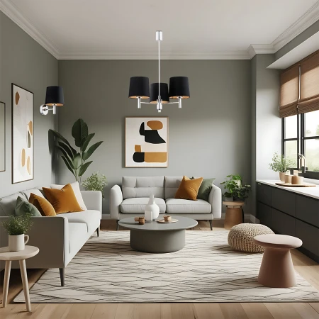Żyrandol glamour chromowy BOLZANO PLUS 6108 czarne abażury - Argon