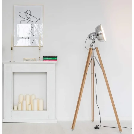 Lampa podłogowa FOTO NEW 3354 na trójnogu drewno + chrom - Argon