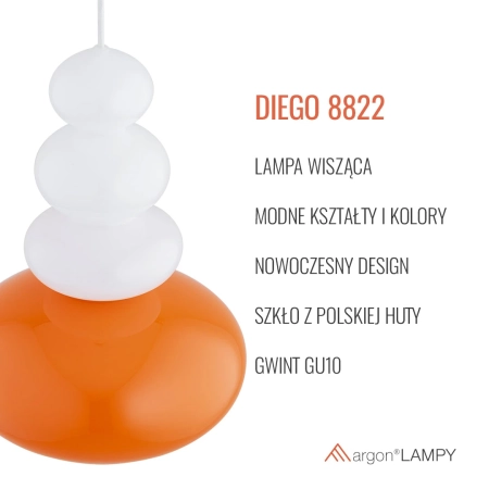 Lampa wisząca DIEGO biały połysk, soczysta pomarańcza 8822 - Argon