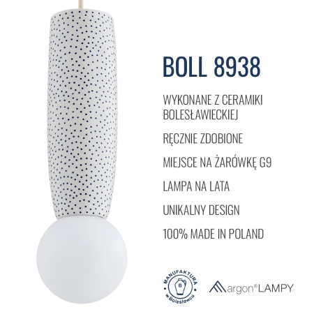 Lampa wisząca z ceramiki bolesławieckiej BOLL kremowy 8938 - Argon