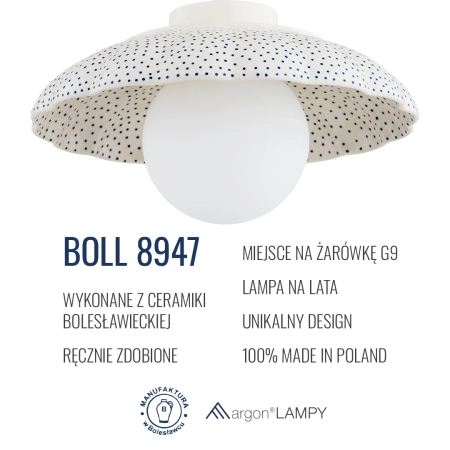 Lampa wisząca z ceramiki bolesławieckiej BOLL kremowy 8947 - Argon