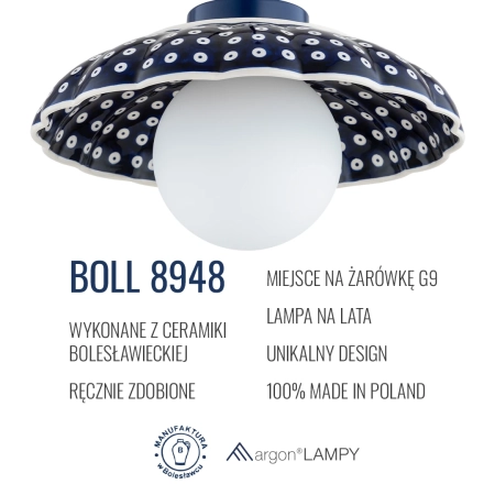 Lampa wisząca z ceramiki bolesławieckiej BOLL kobalt 8948 - Argon