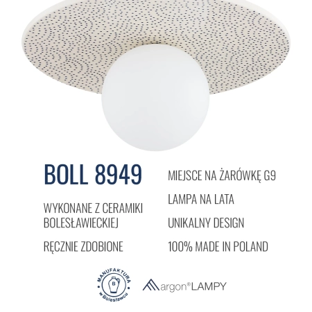 Lampa wisząca z ceramiki bolesławieckiej BOLL kremowy 8949 - Argon